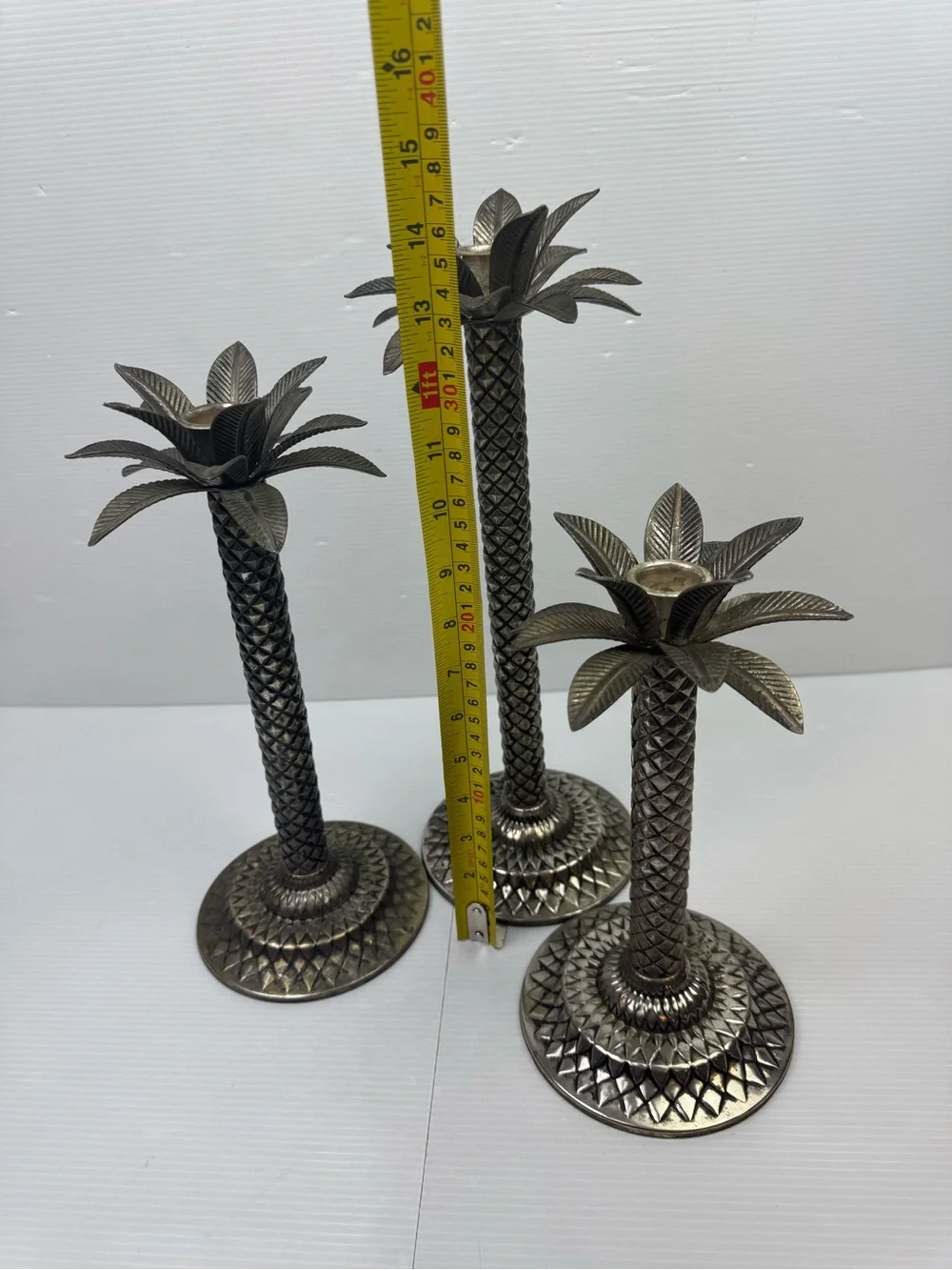 Vintage Silver Palm Tree Candlestick Holders – Tropical Coastal Decor Set